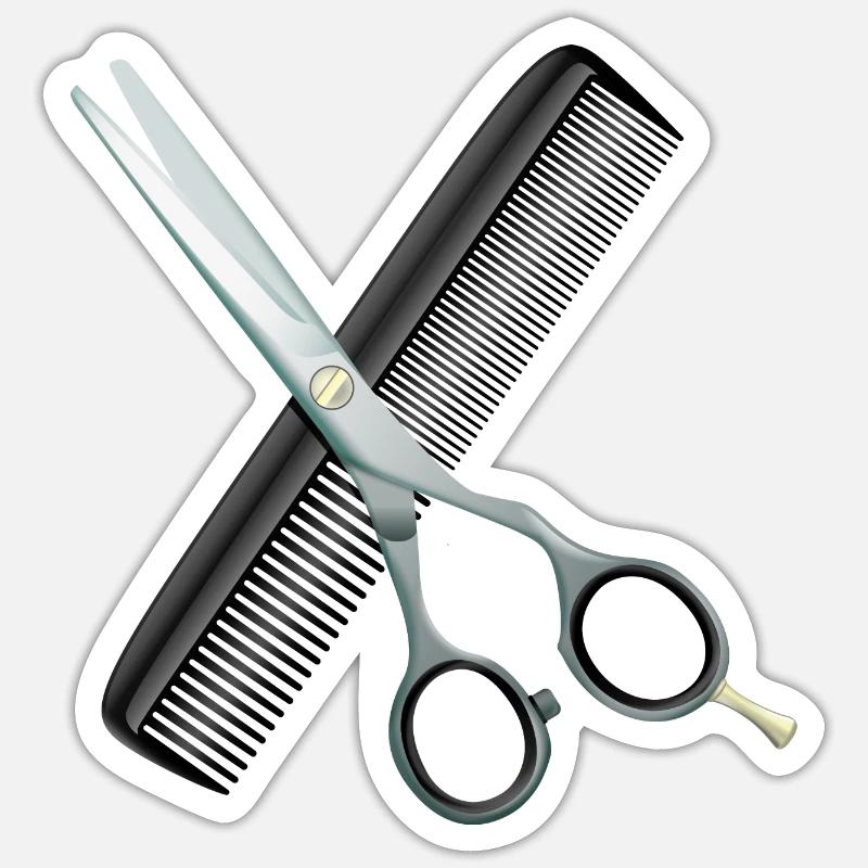 Friseurschere mit Kamm Sticker Größe S (10 x 10 cm)