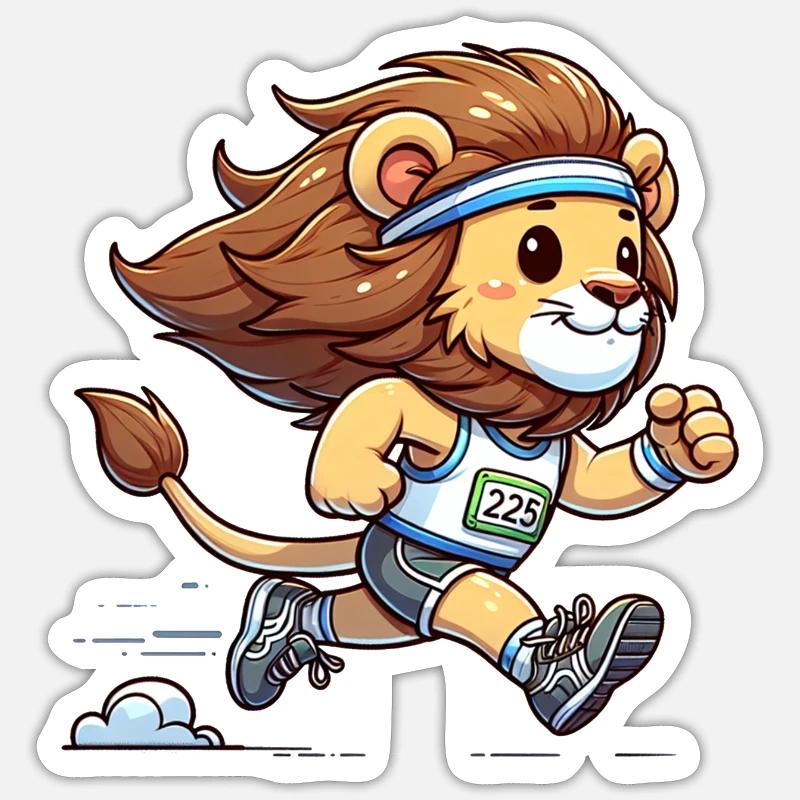 Cute Marathon Runner Lion - Sticker Größe S (10 x 10 cm) - Mattweiß