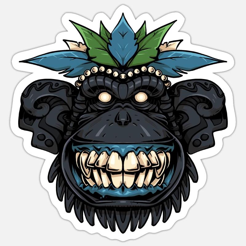 Tiki-Schimpanse - Sticker Größe S (10 x 10 cm) - Mattweiß
