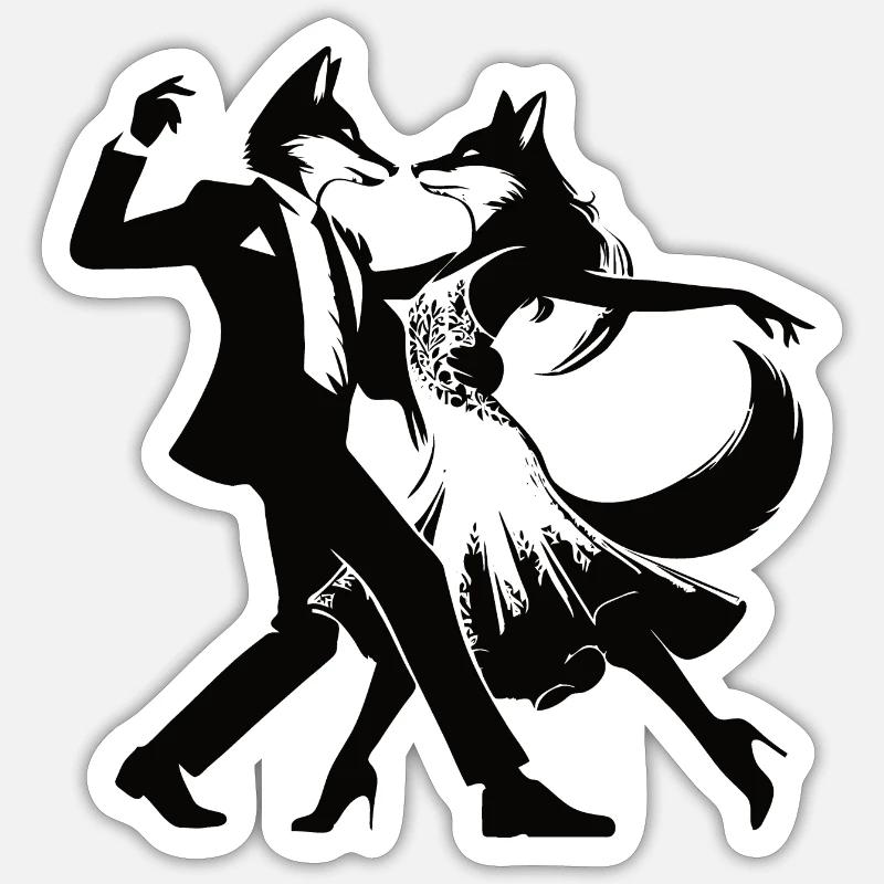 Conception élégante de couple de danse de tango avec des renards Sticker taille S (10 x 10 cm)