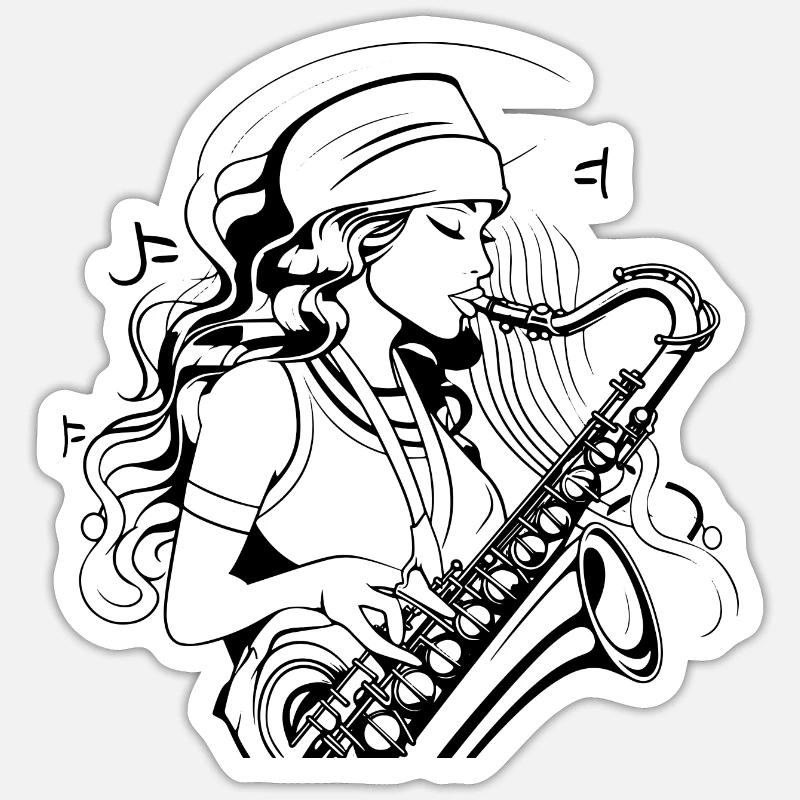 Dessin de saxophoniste Sticker taille S (10 x 10 cm)