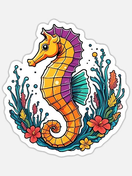 Hübsches dekoratives Seepferdchen - Sticker Größe S (10 x 10 cm) - Mattweiß