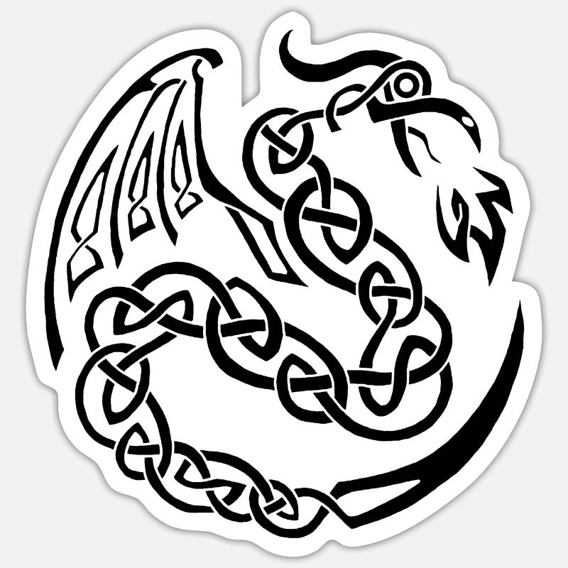Dragon celte noir Sticker taille S (10 x 10 cm)