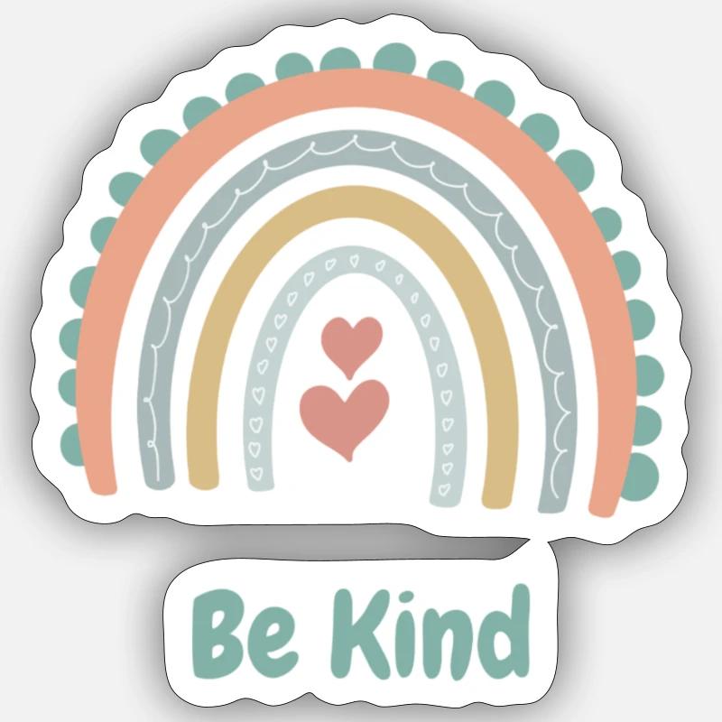 Be Kind - Arc-en-ciel et coeurs - Boho Sticker taille S (10 x 10 cm)