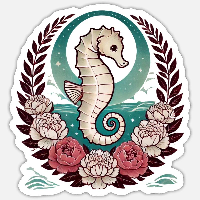 Hippocampe rétro - Sticker taille S (10 x 10 cm) - blanc mat
