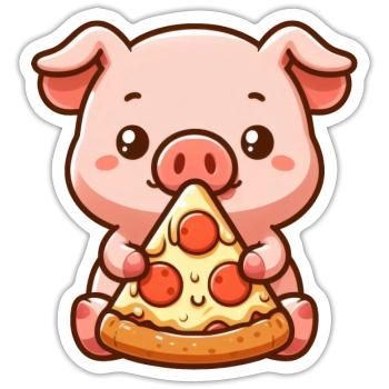 Funny Pig Pizza Farmer Cartoon - Sticker size S (10 x 10 cm) - white matte - Front