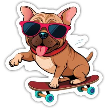 Chien cool en action - Sticker taille S (10 x 10 cm) - blanc mat - Devant