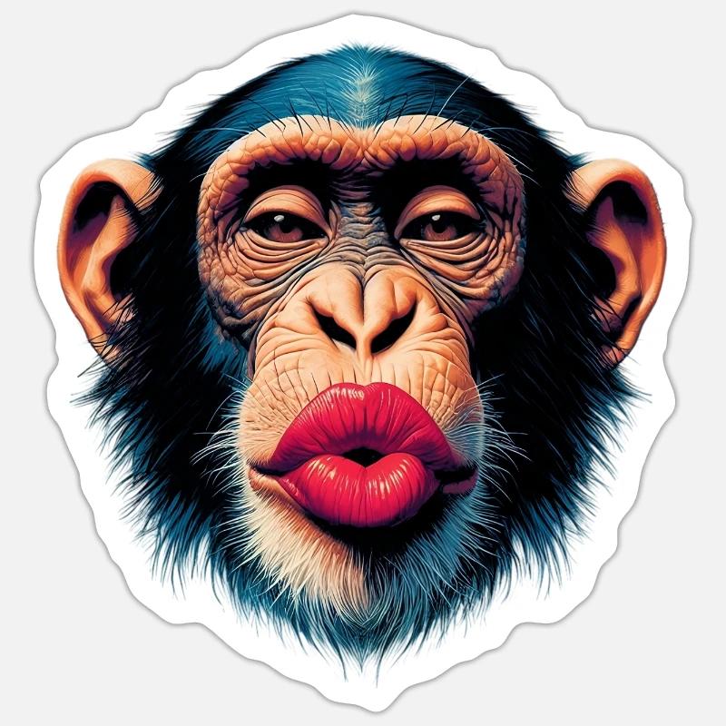 Baiser de singe - Sticker taille S (10 x 10 cm) - blanc mat