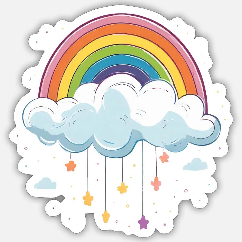 Nuage avec arc-en-ciel - Sticker taille S (10 x 10 cm) - blanc mat