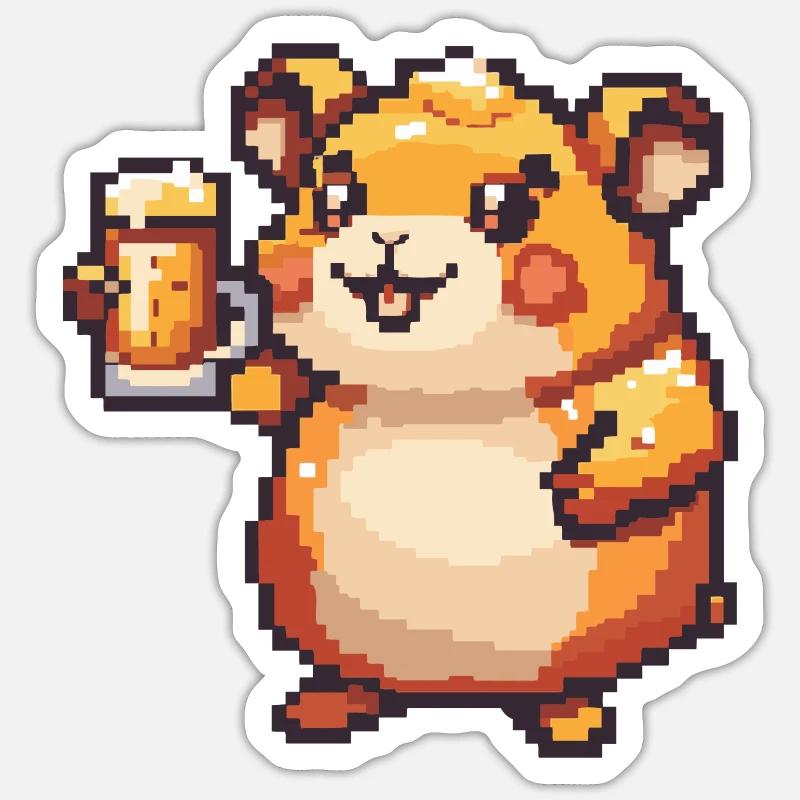 Hamster Bier Pixel Sticker Größe S (10 x 10 cm)