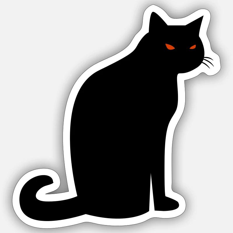 Chat noir effrayant Halloween - Sticker taille S (10 x 10 cm) - blanc mat