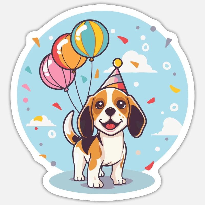 Beagle Chiens Anniversaire Bébé - Sticker taille S (10 x 10 cm) - blanc mat