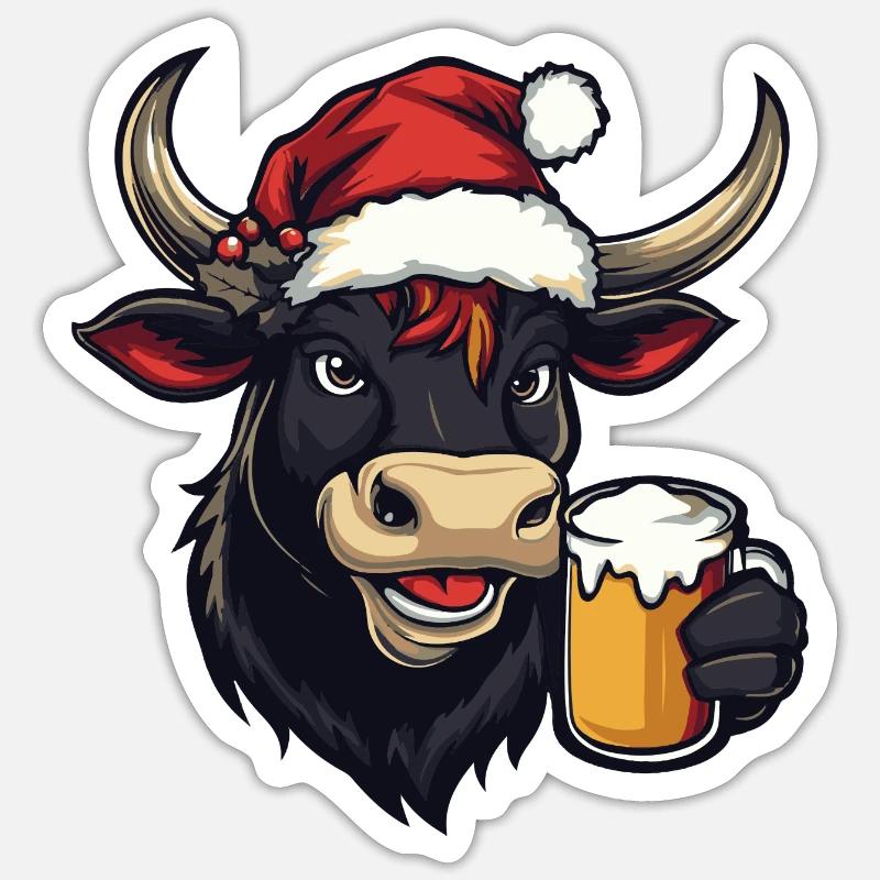 Bière de Noël Vache - Sticker taille S (10 x 10 cm) - blanc mat