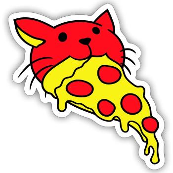 Katze Isst Salami Pizza Hunger Fast Food Essen - Sticker Größe S (10 x 10 cm) - Mattweiß - Vorne