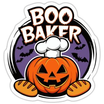 Halloweenkürbis mit Bäckermütze und Broten - Sticker Größe S (10 x 10 cm) - Mattweiß - Vorne