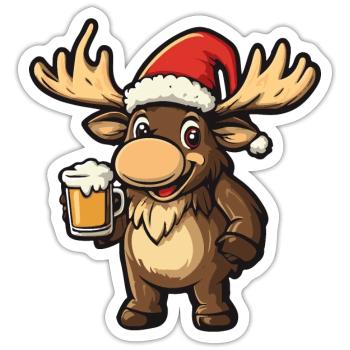 Elch Weihnachten Bier - Sticker Größe S (10 x 10 cm) - Mattweiß - Vorne