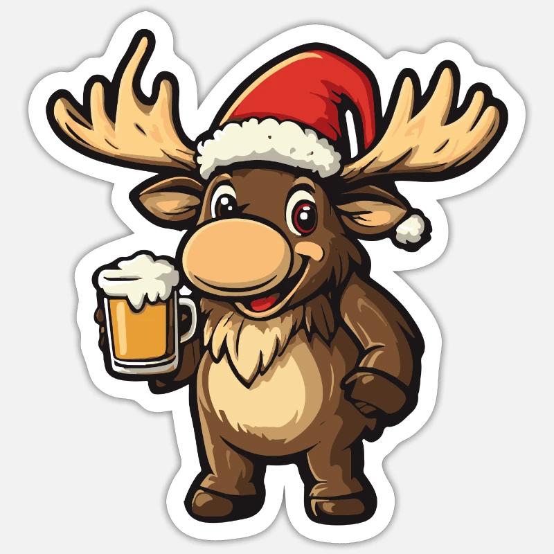 Elch Weihnachten Bier - Sticker Größe S (10 x 10 cm) - Mattweiß
