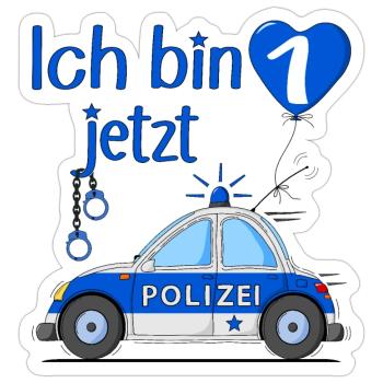 Polizeiauto Ich bin jetzt 1 Geburtstag - Sticker Größe S (10 x 10 cm) - Mattweiß - Vorne
