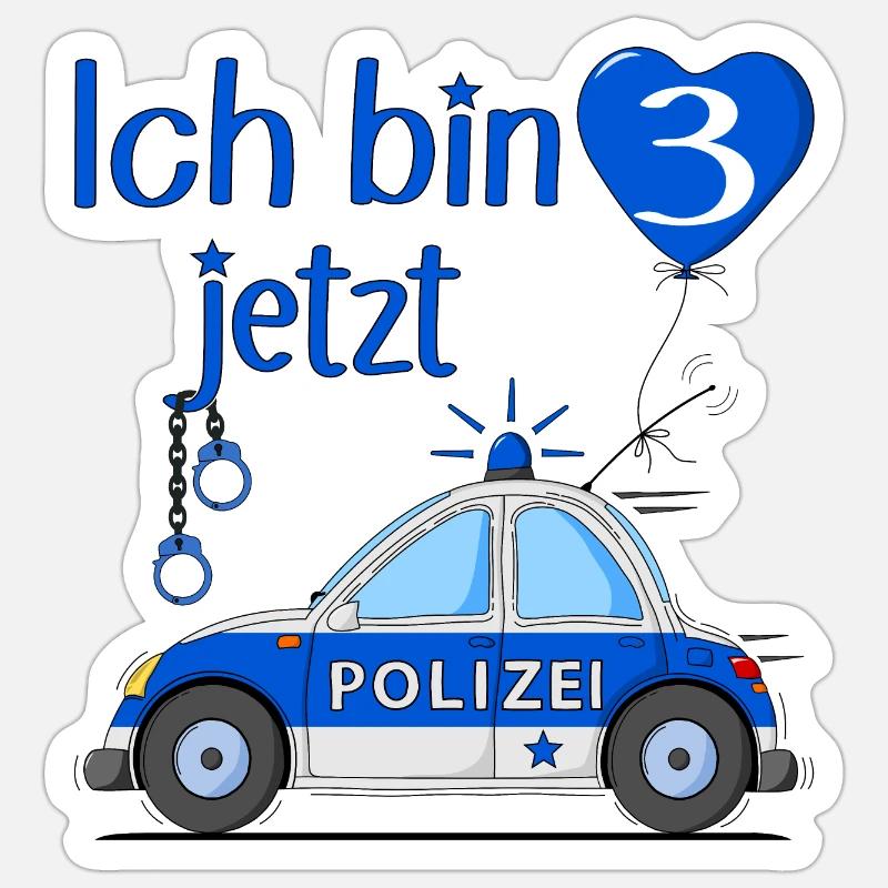 Polizeiauto Ich bin jetzt 3 Geburtstag - Sticker Größe S (10 x 10 cm) - Mattweiß