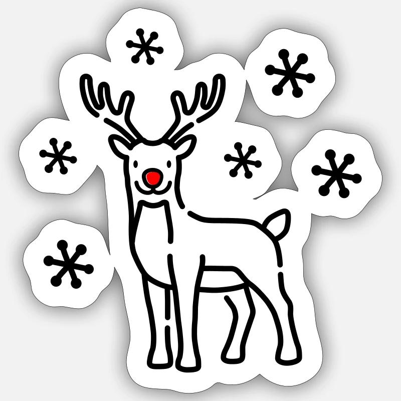 Cerf de Noël Renne - Sticker taille S (10 x 10 cm) - blanc mat