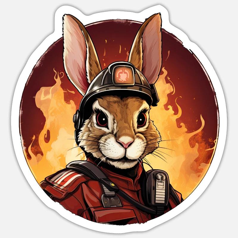 Lapin Pompiers / Lapin pompier - Sticker taille S (10 x 10 cm) - blanc mat
