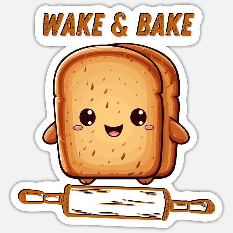 wake bake - Sticker taille S (10 x 10 cm) - blanc mat