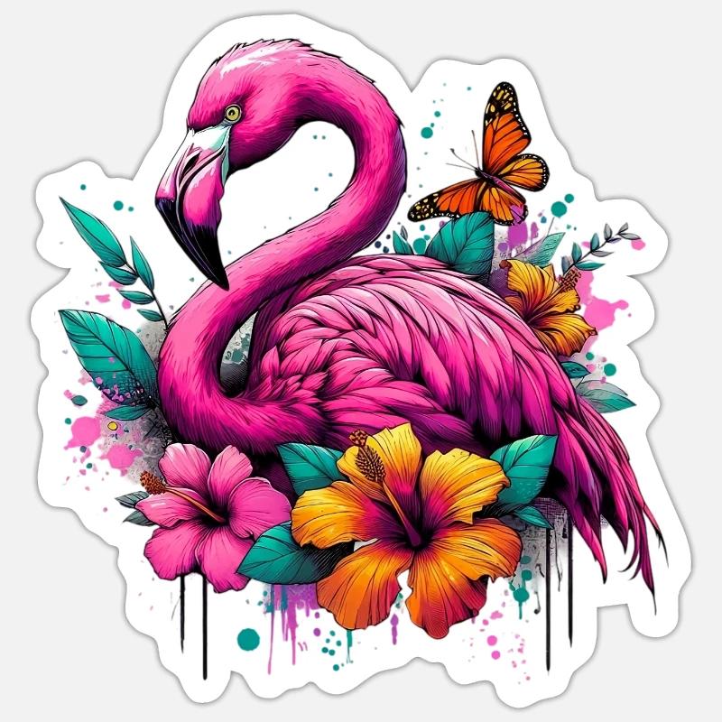 Flamant - Sticker taille S (10 x 10 cm) - blanc mat