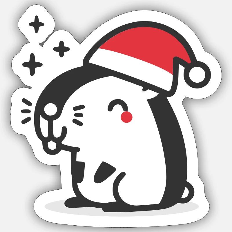 Noël de Capybara - Sticker taille S (10 x 10 cm) - blanc mat