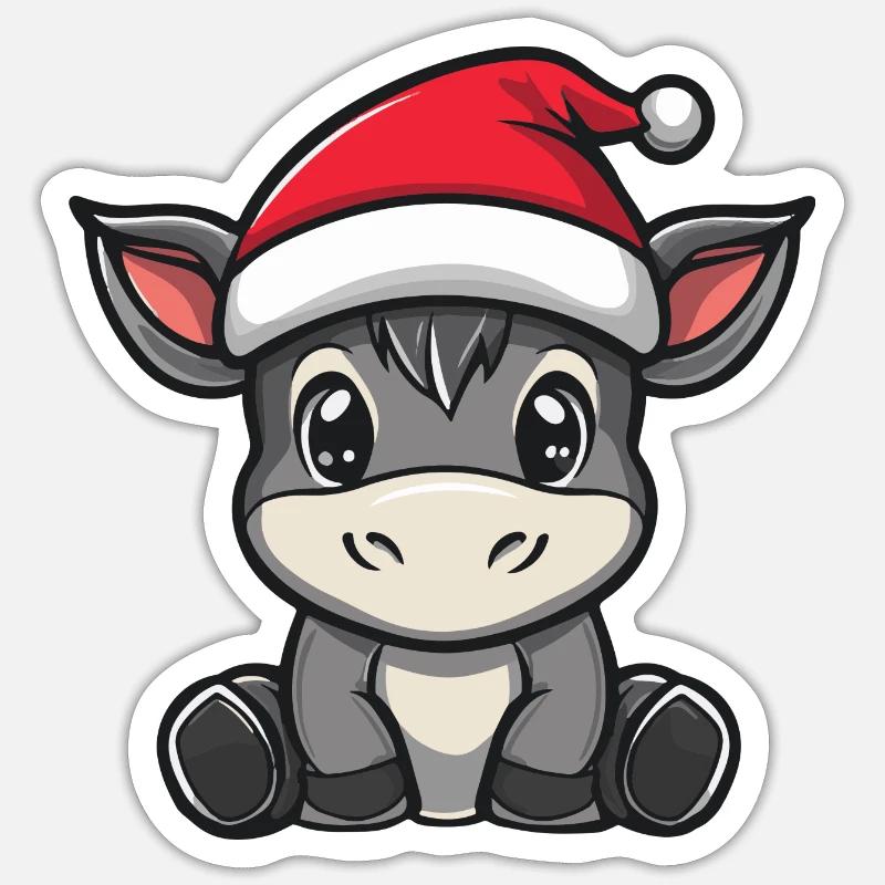 Âne Noël Mignon - Sticker taille S (10 x 10 cm) - blanc mat