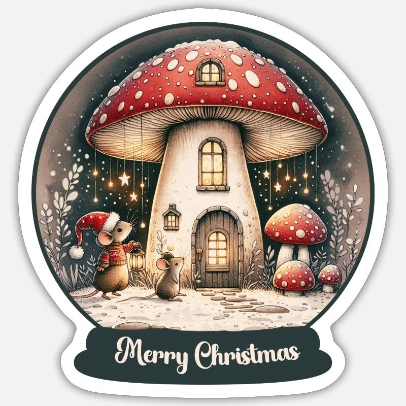 Christmas mice and a toadstool house Sticker size S (10 x 10 cm)