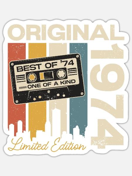 1974 Jahrgang geboren Vintage Retro Geburtstag - Sticker Größe S (10 x 10 cm) - Mattweiß