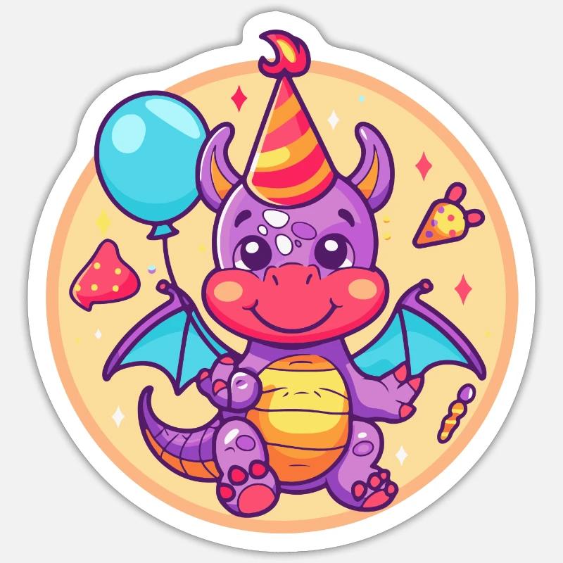 Drache Geburtstag Comic Sticker Größe S (10 x 10 cm)