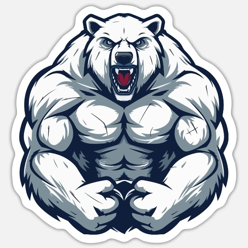 Eisbär Comic Workout - Sticker Größe S (10 x 10 cm) - Mattweiß