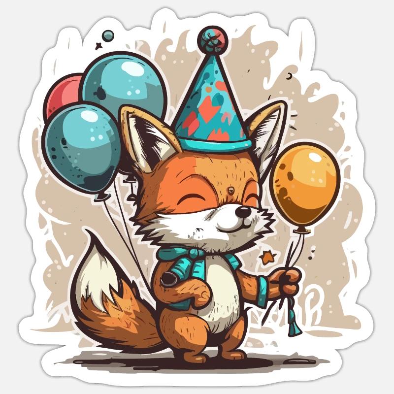 Playful Celebration: Fox with Balloons Sticker size S (10 x 10 cm)