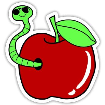 wurm apfel sonnenbrille - Sticker Größe S (10 x 10 cm) - Mattweiß - Vorne