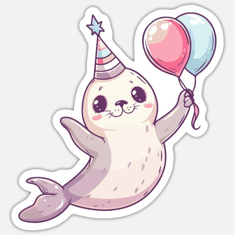 Robbe Tier Geburtstag Comic Sticker Größe S (10 x 10 cm)
