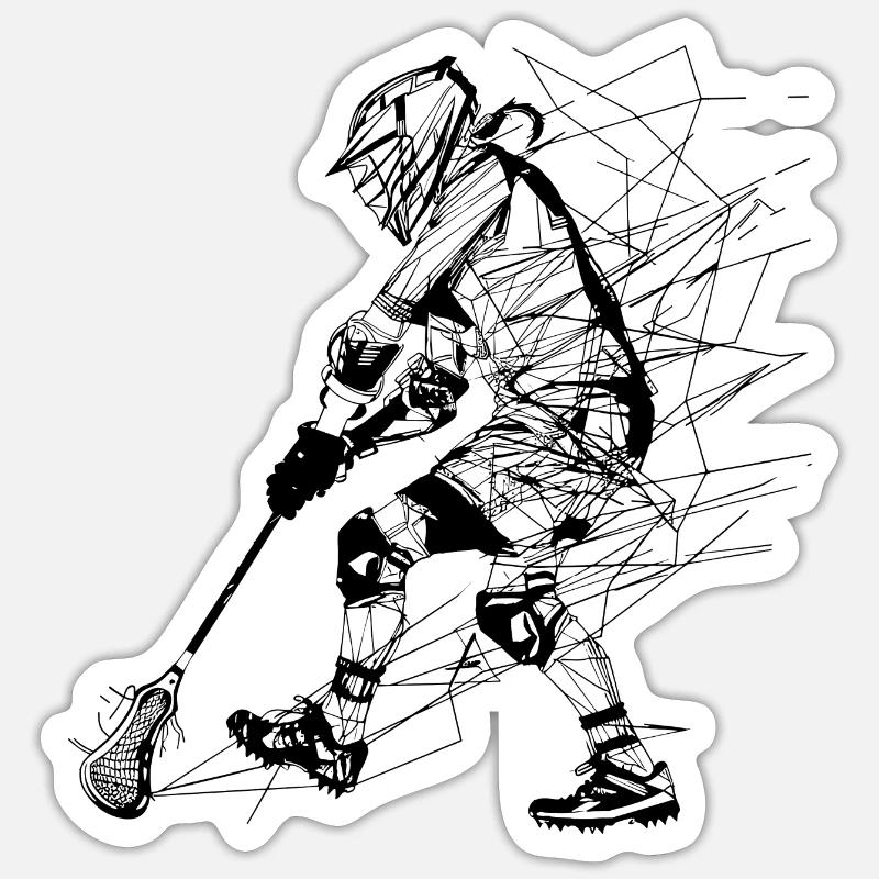 Lacrosse Player Line Drawing - Sticker size S (10 x 10 cm) - white matte
