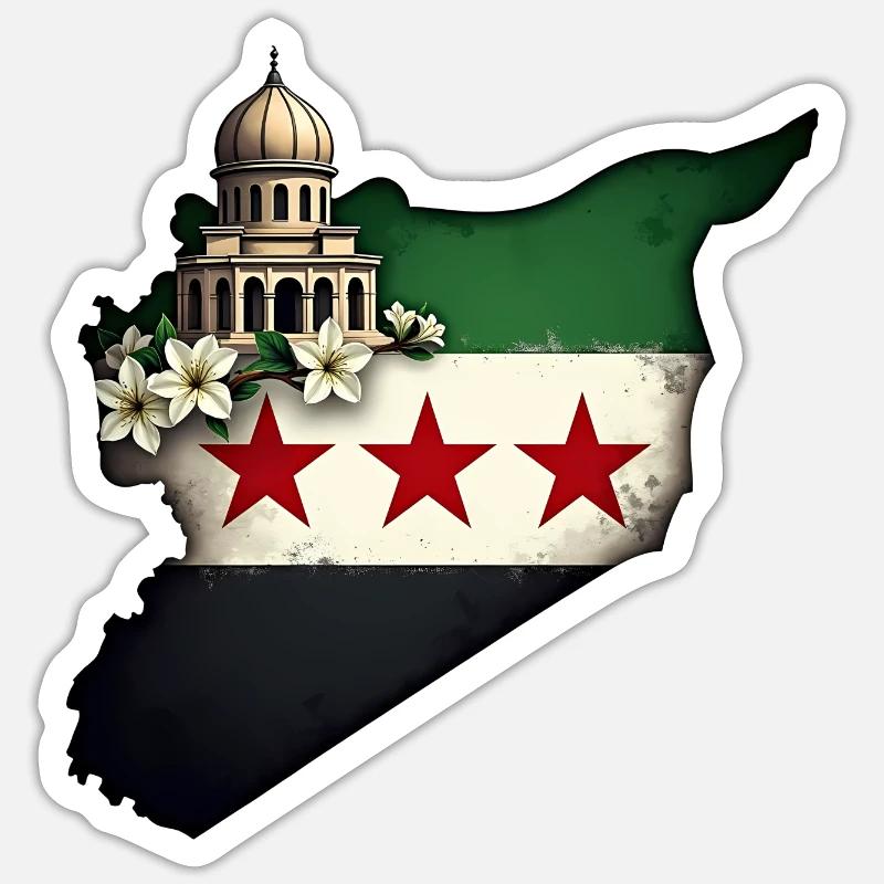 drapeau de la Syrie - Drapeau de la Syrie libre - Sticker taille S (10 x 10 cm) - blanc mat