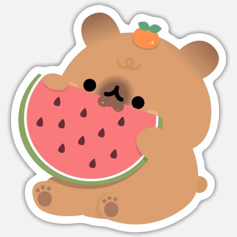 Capybara Pastèque - Sticker taille S (10 x 10 cm) - blanc mat