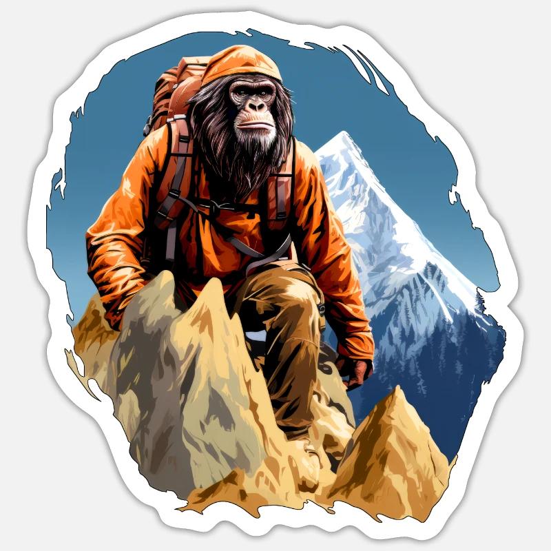 Monkey Mountaineer / Hiking Monkey - Sticker size S (10 x 10 cm) - white matte