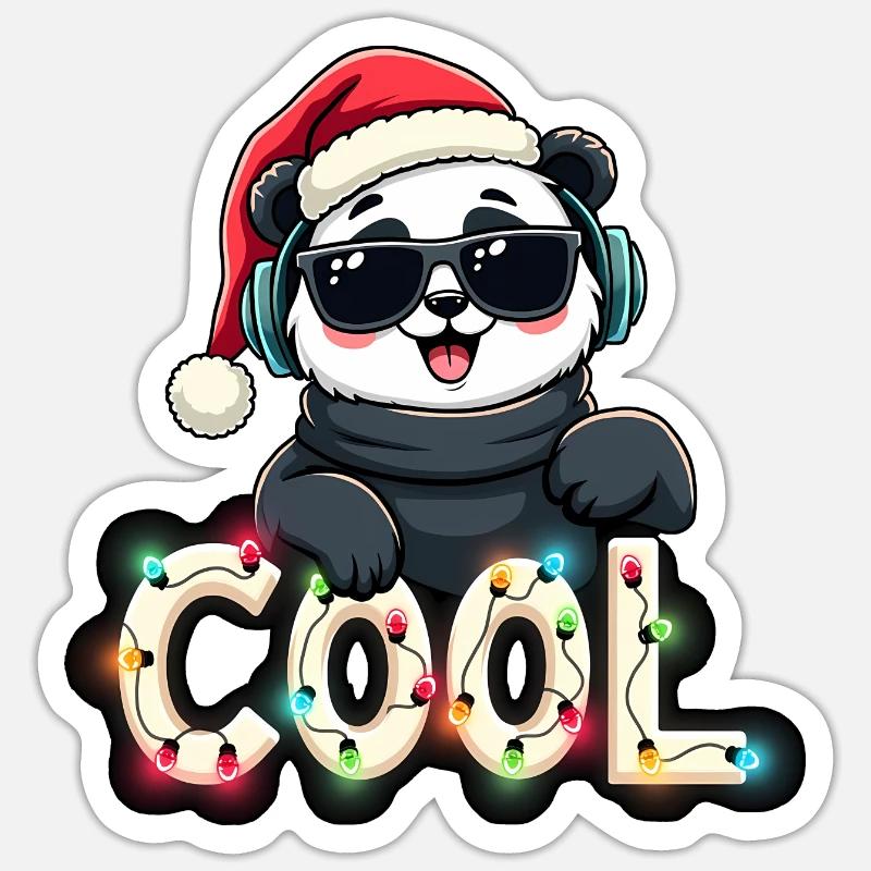 Noël panda cool Sticker taille S (10 x 10 cm)