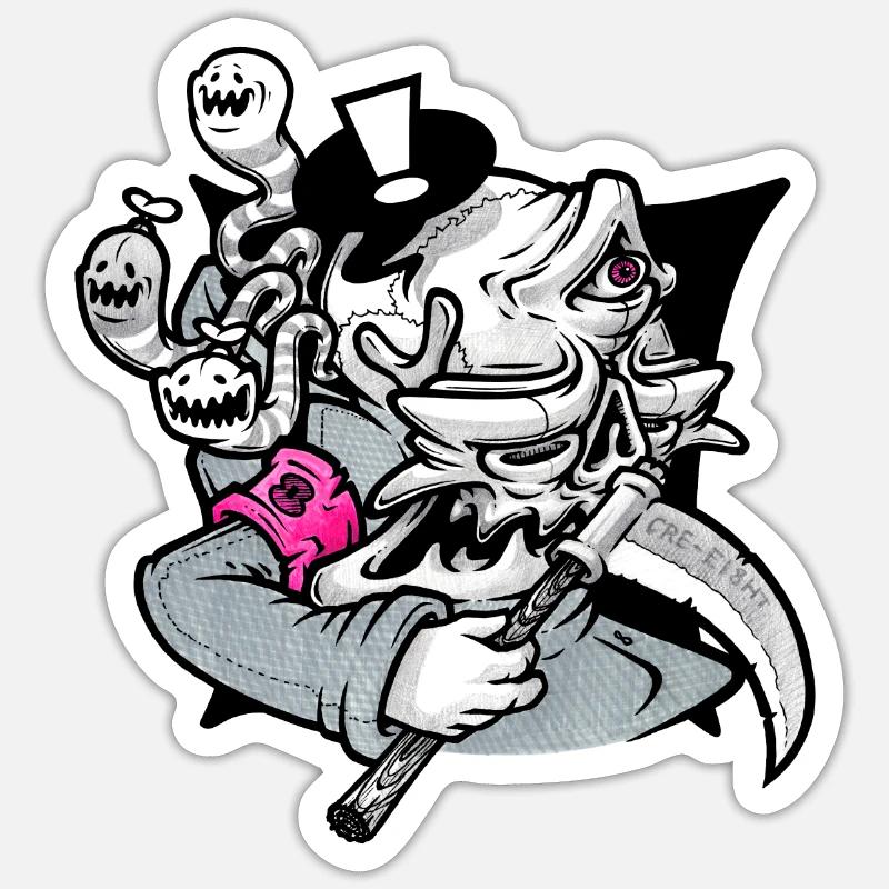 sensenmann mit parasiten - Sticker Größe S (10 x 10 cm) - Mattweiß