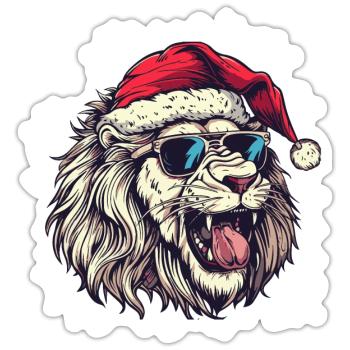 Löwe Weihnachten Lustig - Sticker Größe S (10 x 10 cm) - Mattweiß - Vorne