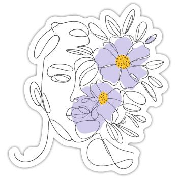 Elegant Line Art Face with Floral Accents - Sticker size S (10 x 10 cm) - white matte - Front