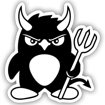 Pingouin Cornes de diable Trident Enfer Mal Satan - Sticker taille S (10 x 10 cm) - blanc mat - Devant