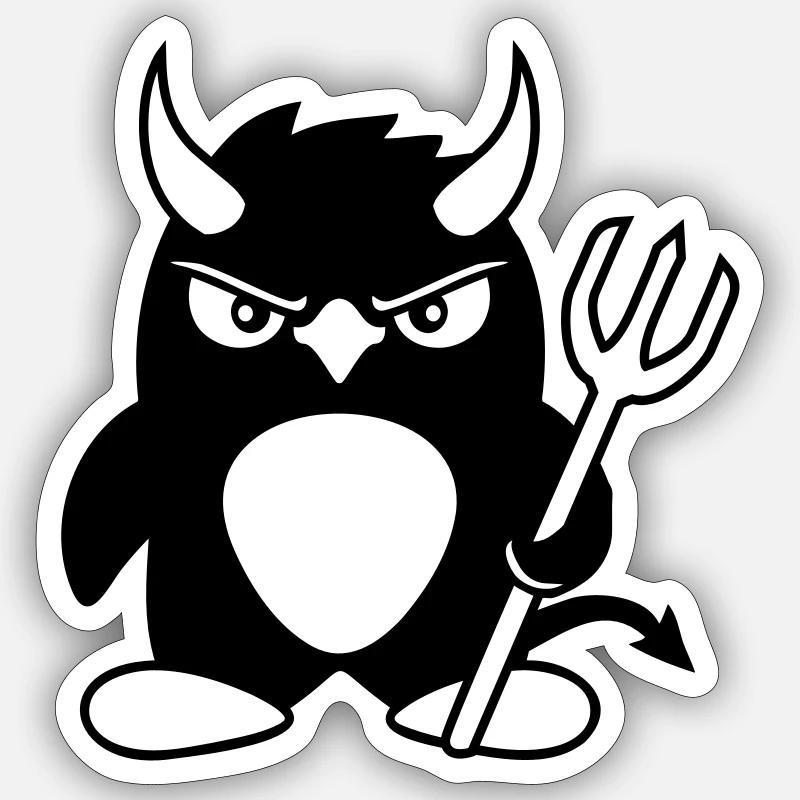 Pingouin Cornes de diable Trident Enfer Mal Satan Sticker taille S (10 x 10 cm)