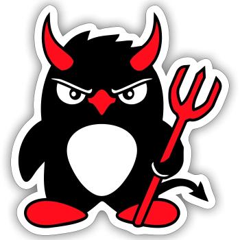 Pingouin Cornes de diable Trident Enfer Mal Satan - Sticker taille S (10 x 10 cm) - blanc mat - Devant