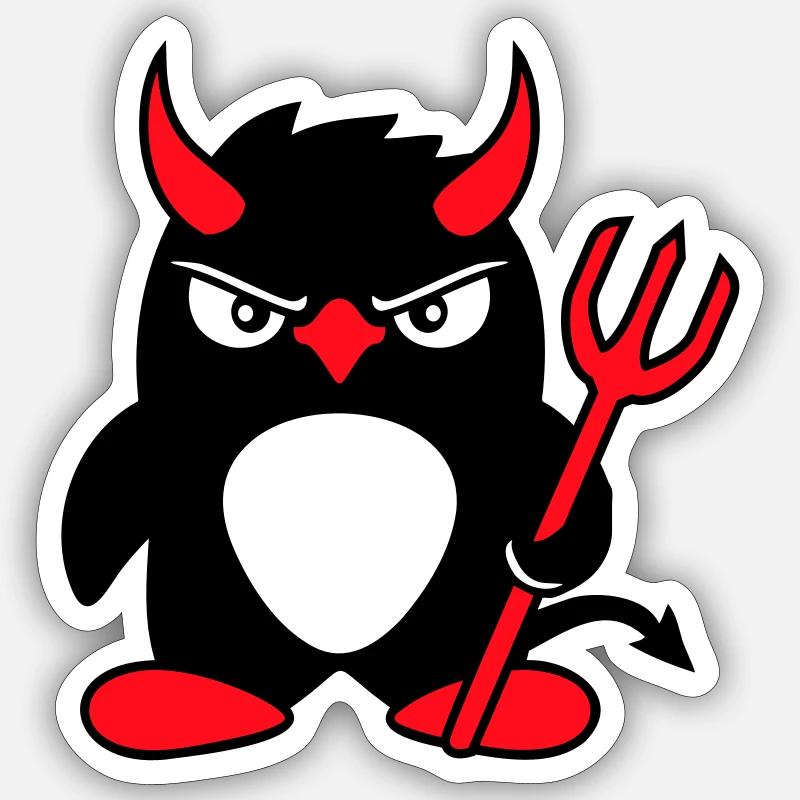 Penguin Devil Horns Trident Hell Evil Satan Sticker size S (10 x 10 cm)