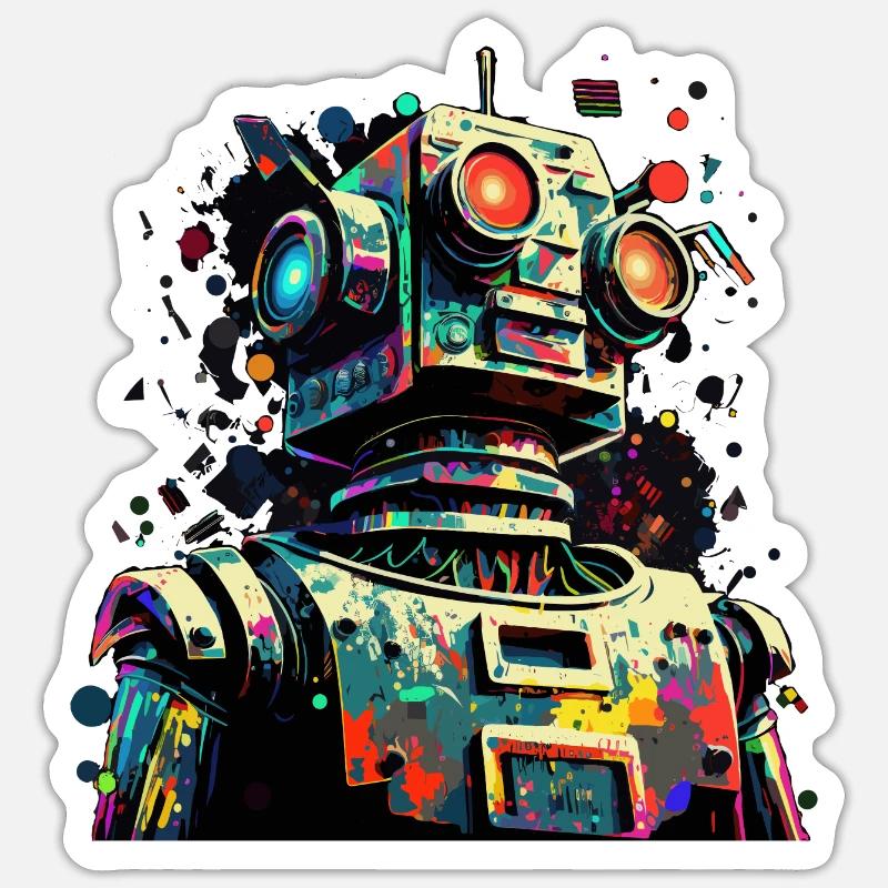 Robot Pop-Art Sticker Größe S (10 x 10 cm)