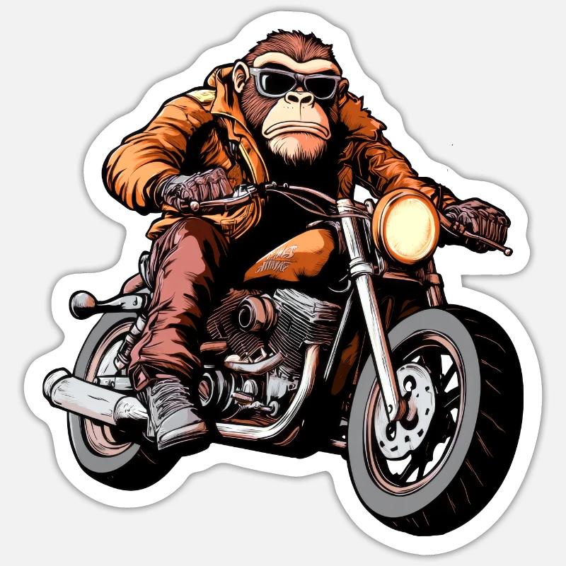 Affen Motorradfahrer / Motorrad Affe - Sticker Größe S (10 x 10 cm) - Mattweiß